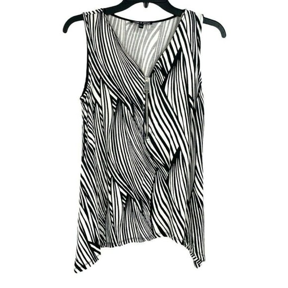 Cable & Gauge Tunic Top A Line Sz S Sleeveless Black White Zipper Stretch - Picture 1 of 8